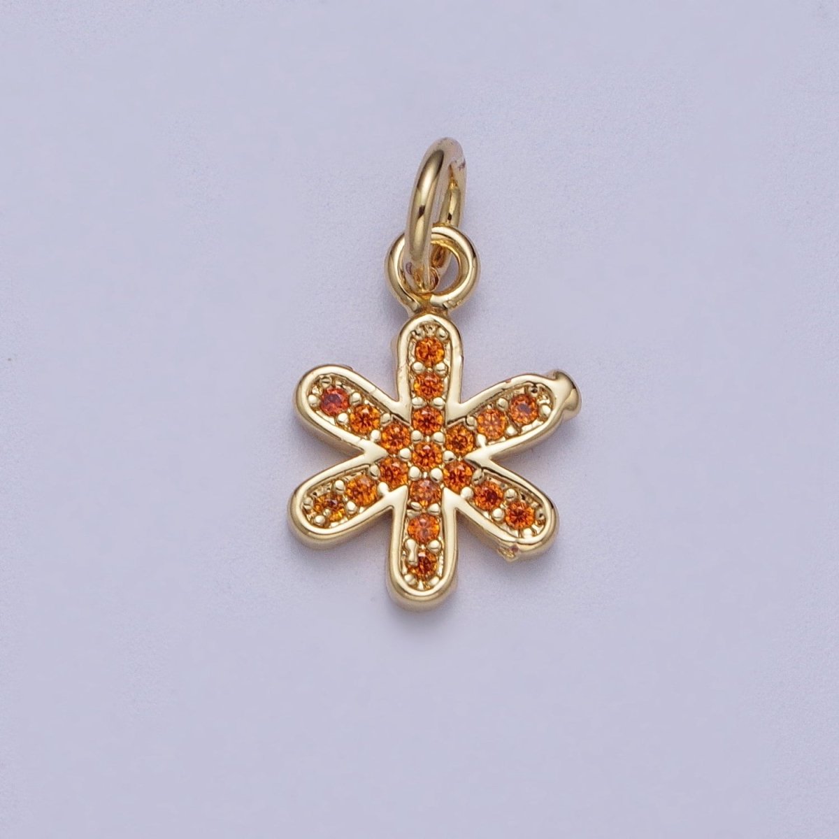 Mini 14k Gold Filled Orange Star Charm Micro Pave Flower Petal Charm | A-315 - DLUXCA