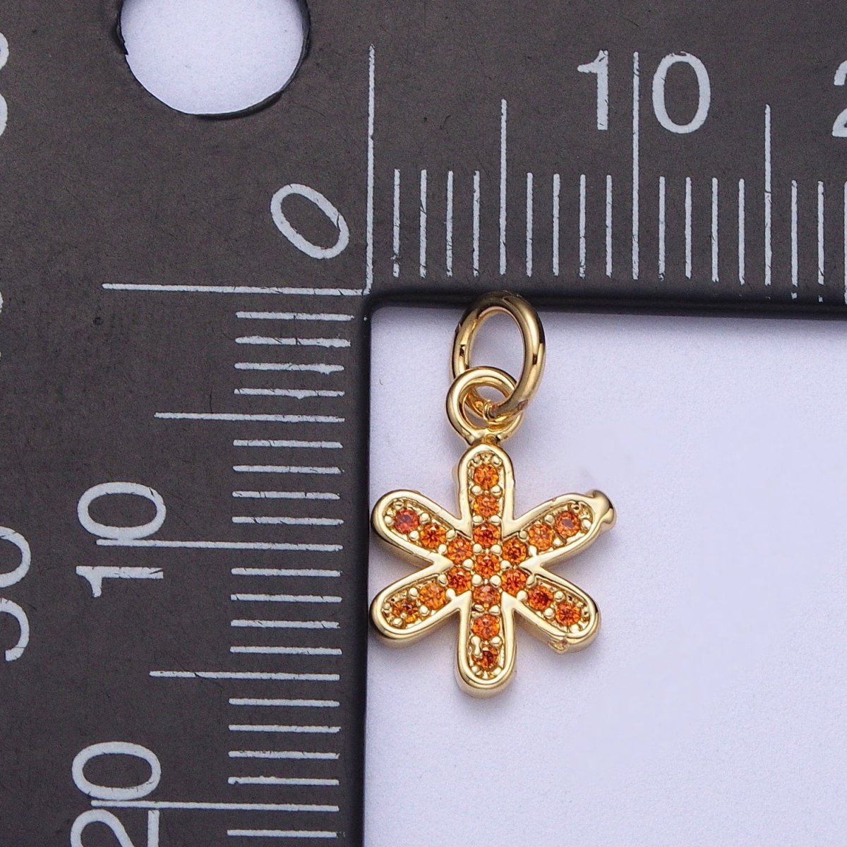 Mini 14k Gold Filled Orange Star Charm Micro Pave Flower Petal Charm | A-315 - DLUXCA