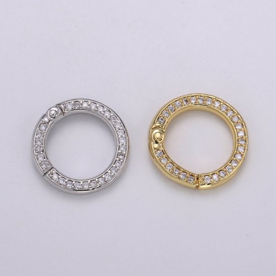 Mini 14k Gold Filled, Silver Full Pave Cz Round Pull Gate Ring Clasp 15mm Cubic Circle for Link Connector Thickness 2.3mm Jewelry Supply K-103 K-104 - DLUXCA