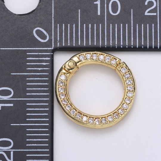 Mini 14k Gold Filled, Silver Full Pave Cz Round Pull Gate Ring Clasp 15mm Cubic Circle for Link Connector Thickness 2.3mm Jewelry Supply K-103 K-104 - DLUXCA