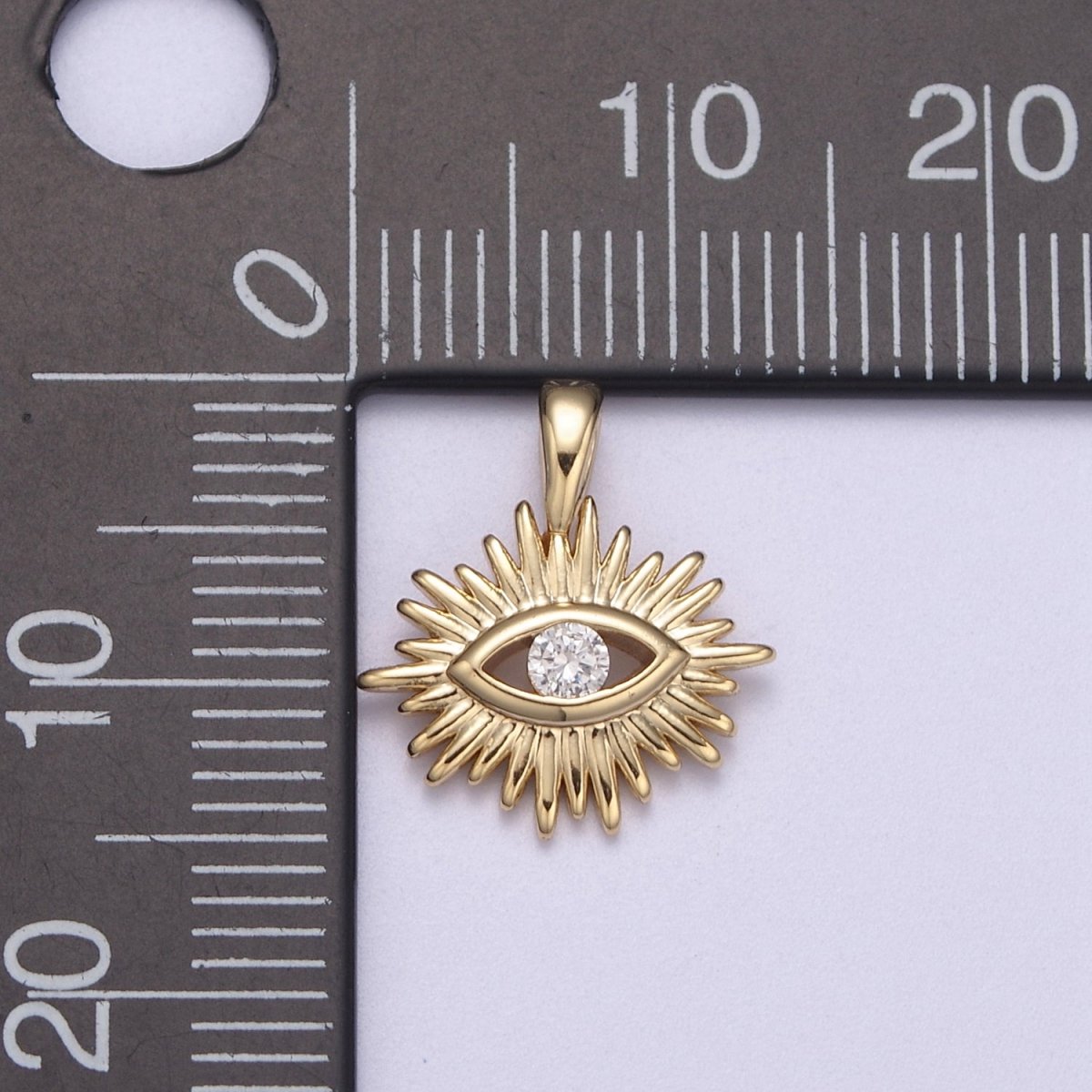 Mini 16K Gold Filled Evil Eye Sunburst Charm, Boho Charm, Evil Eye Charm Jewelry, Greek Eye Charm for Necklace Bracelet H-276 - DLUXCA