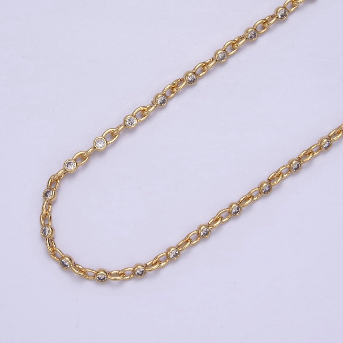Mini 24k Gold Filled Chain Round CZ Chain by Foot / Yard Bulk Chain Round Bezel Cut Cubic Chains 2.5mm CZ Chain Unsoldered | ROLL-750 751 752 753 Clearance Pricing - DLUXCA