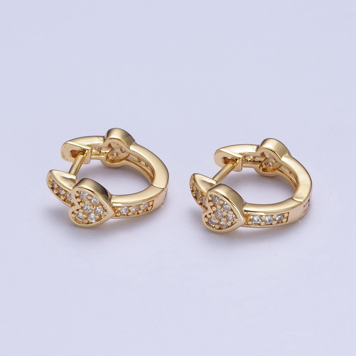Mini 24K Gold Filled Heart Huggie Earrings Micro Paved Cubic Zirconia Hoops For Valentine Gift T-029 - DLUXCA