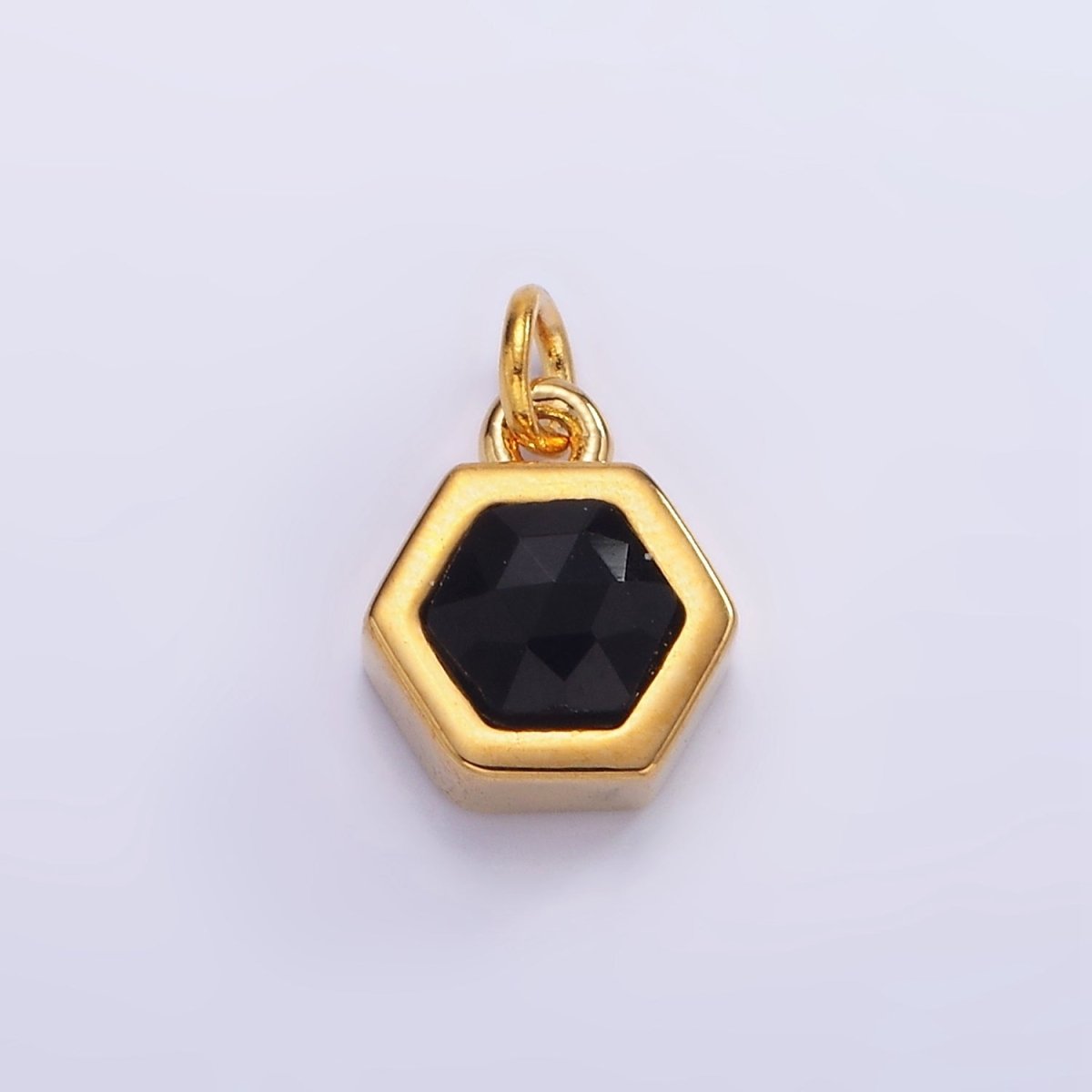 Mini 24K Gold Filled Hexagon Charm with Black / Peach Cubic Zirconia | AG-684 - DLUXCA