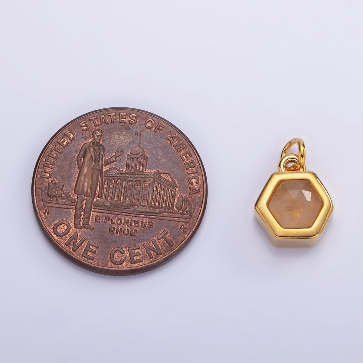 Mini 24K Gold Filled Hexagon Charm with Black / Peach Cubic Zirconia | AG-684 - DLUXCA