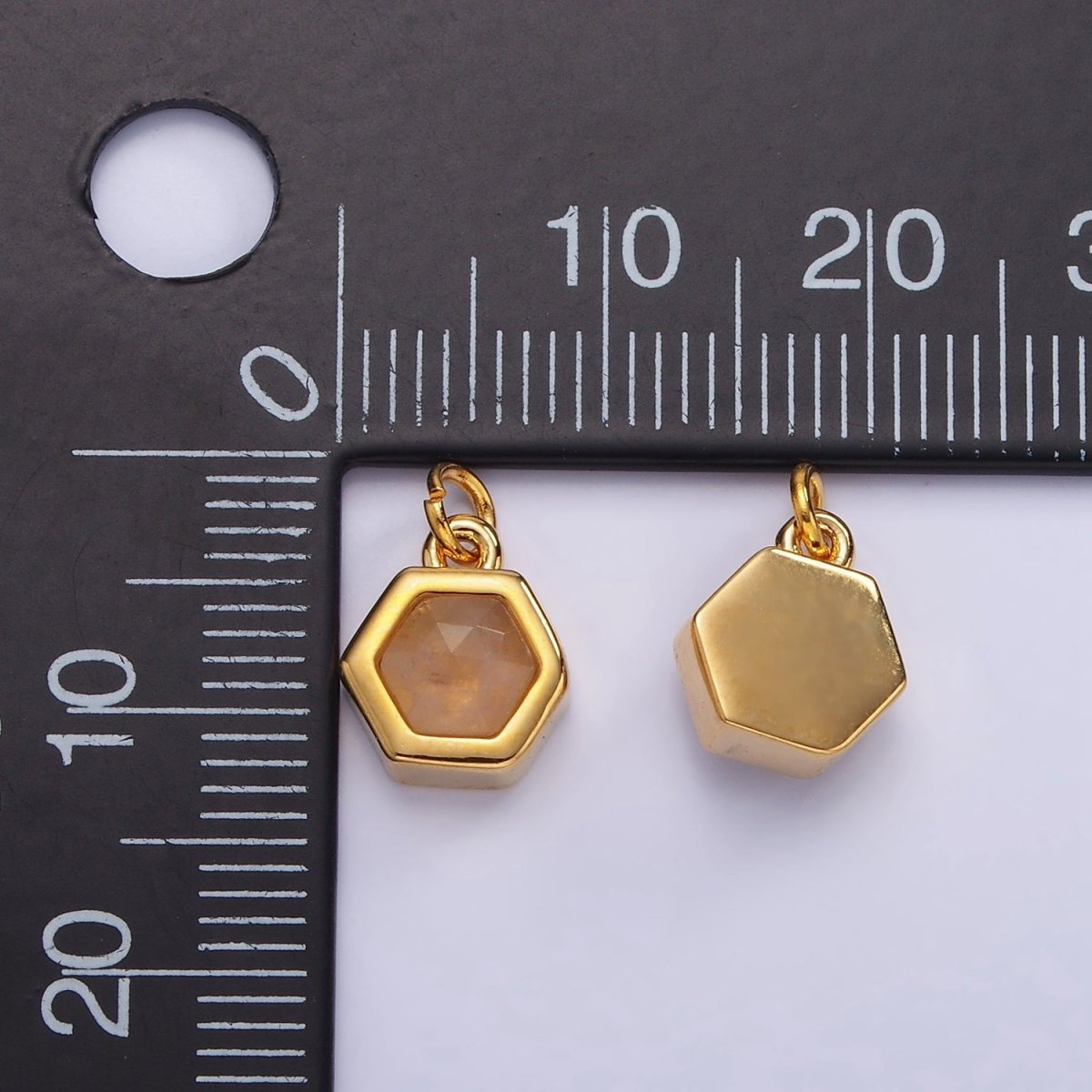 Mini 24K Gold Filled Hexagon Charm with Black / Peach Cubic Zirconia | AG-684 - DLUXCA