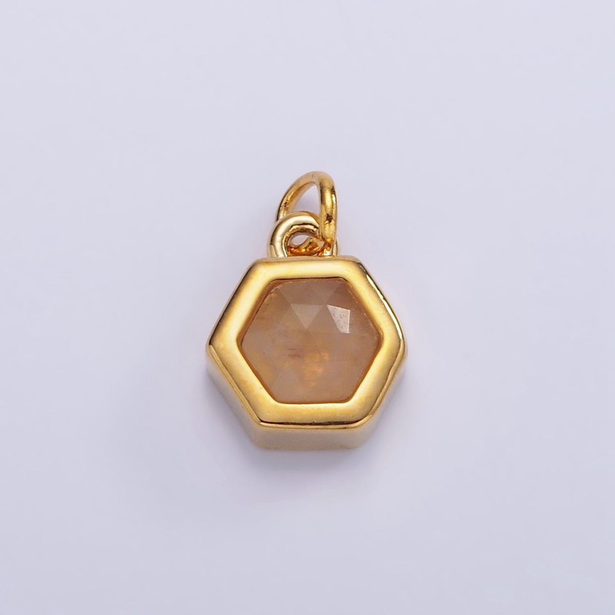 Mini 24K Gold Filled Hexagon Charm with Black / Peach Cubic Zirconia | AG-684 - DLUXCA