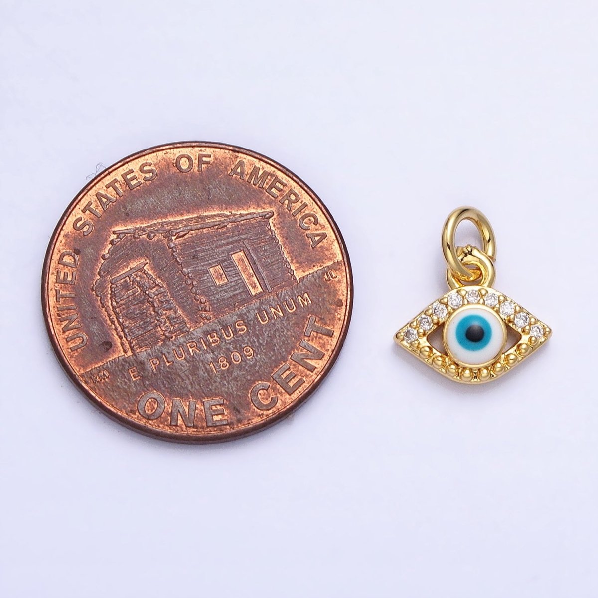 Mini 24K Gold Filled Micro Pave Evil Eye Pendant Add-On Charm Enamel Jewelry | AC457 - DLUXCA