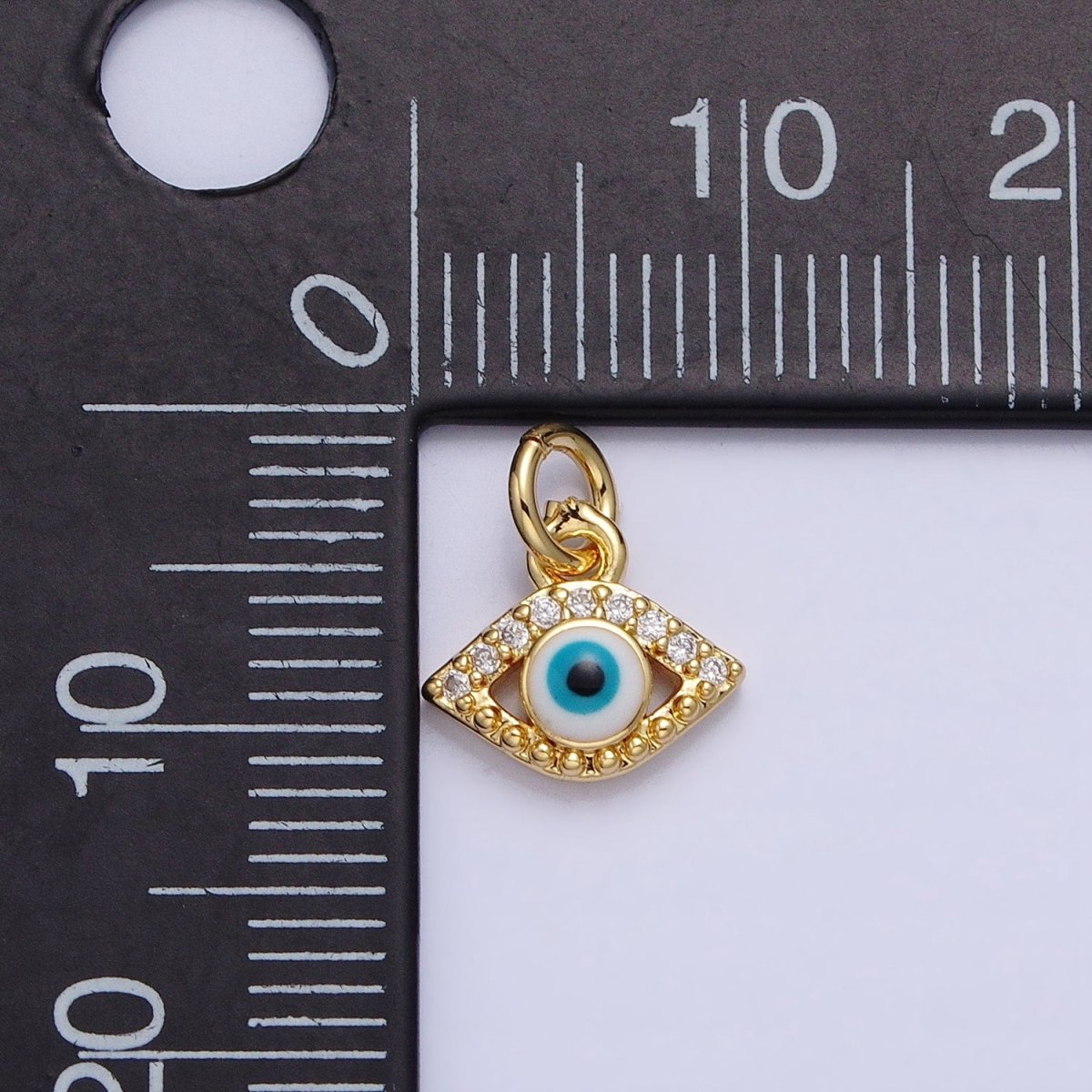 Mini 24K Gold Filled Micro Pave Evil Eye Pendant Add-On Charm Enamel Jewelry | AC457 - DLUXCA