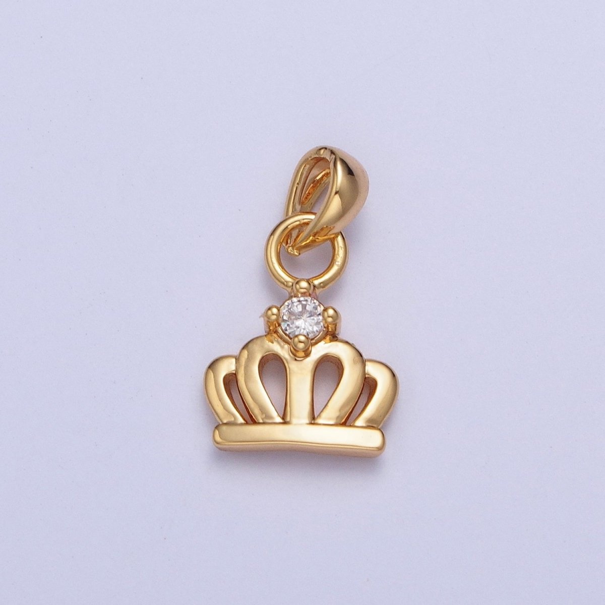 Mini 24K Gold Filled Royalty Crown with Cubic Zirconia Pendant Charm For Jewelry Making X-454 - DLUXCA