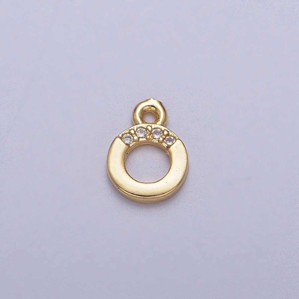 Mini 6mm Round Open Clear Micro Paved CZ Gold Charm | C-856 - DLUXCA