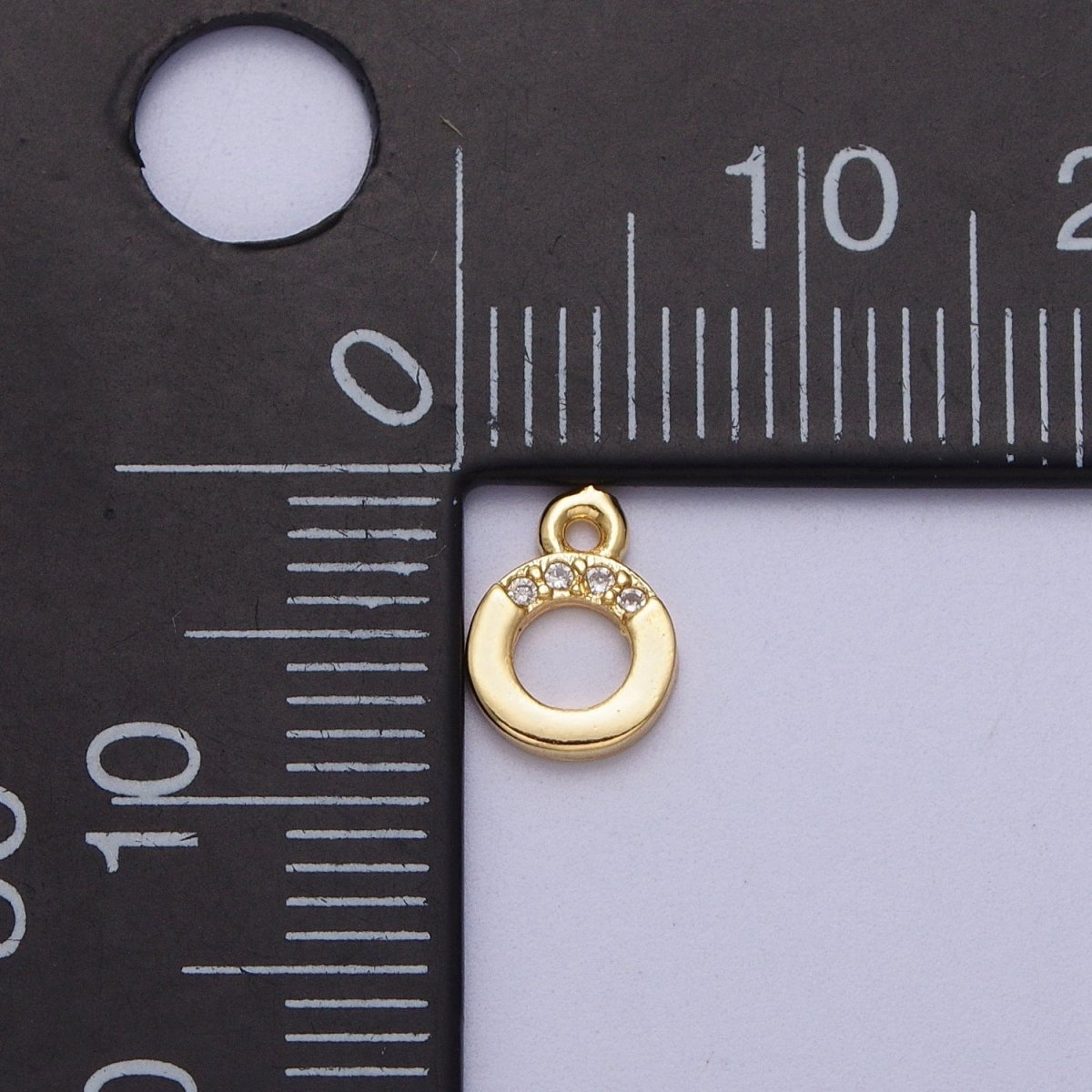 Mini 6mm Round Open Clear Micro Paved CZ Gold Charm | C-856 - DLUXCA