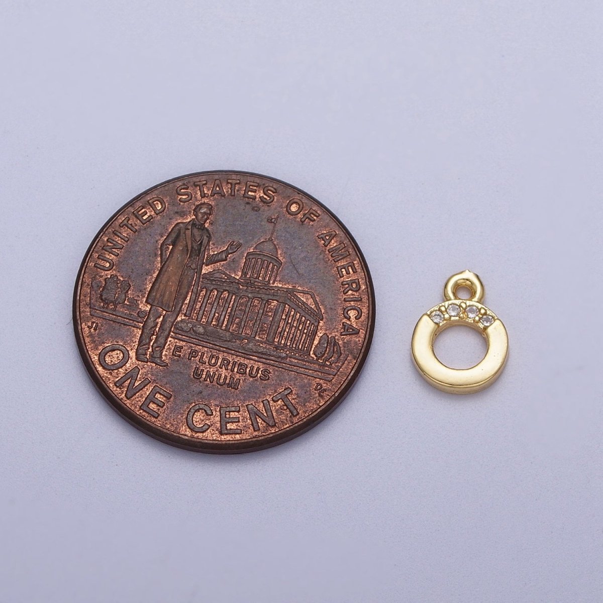 Mini 6mm Round Open Clear Micro Paved CZ Gold Charm | C-856 - DLUXCA