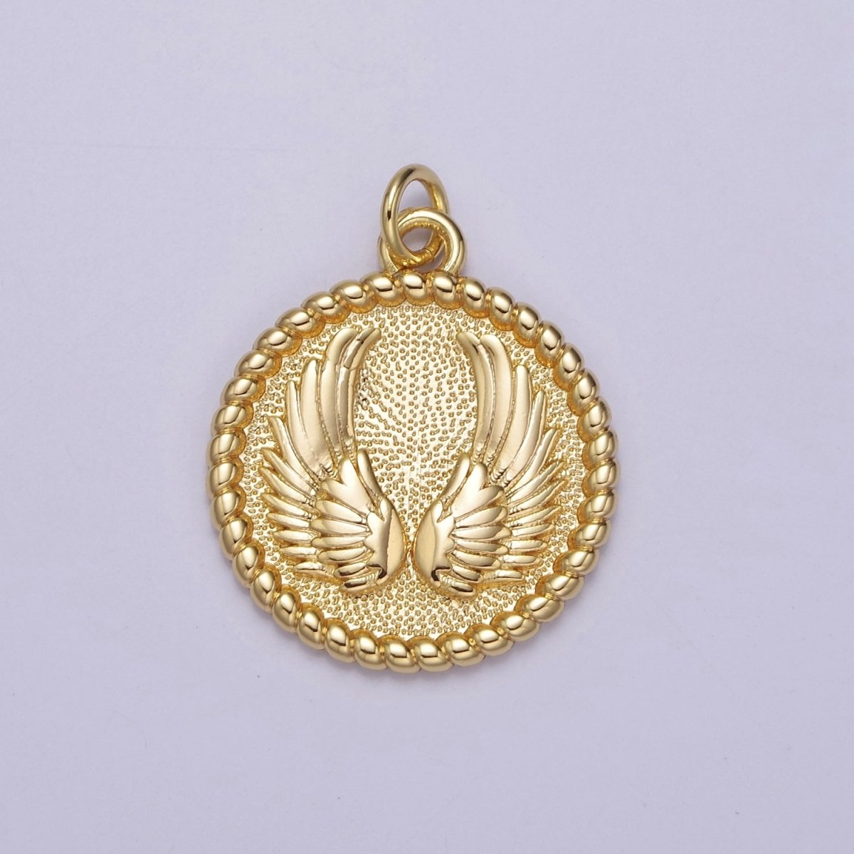 Mini Angel Wing Charm Round Gold Filled Disc Charm E-713 - DLUXCA