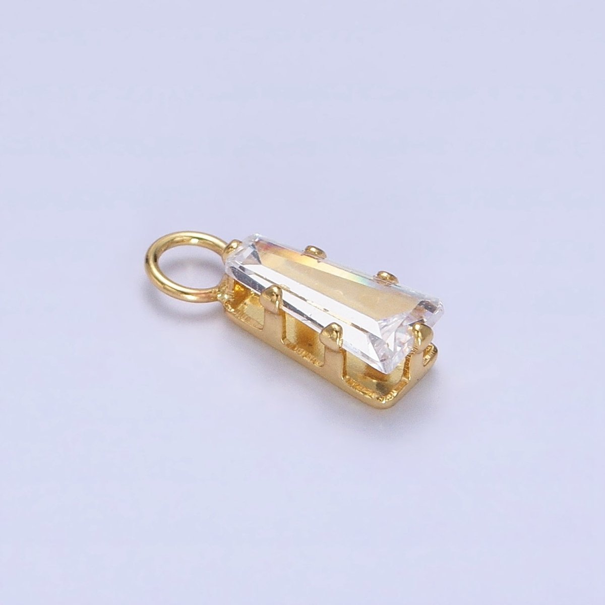 Mini Baguette Cubic Zirconia Charm, Tiny Clear CZ Charm in Gold Silver for Jewelry Making Supply AC422 AC423 - DLUXCA