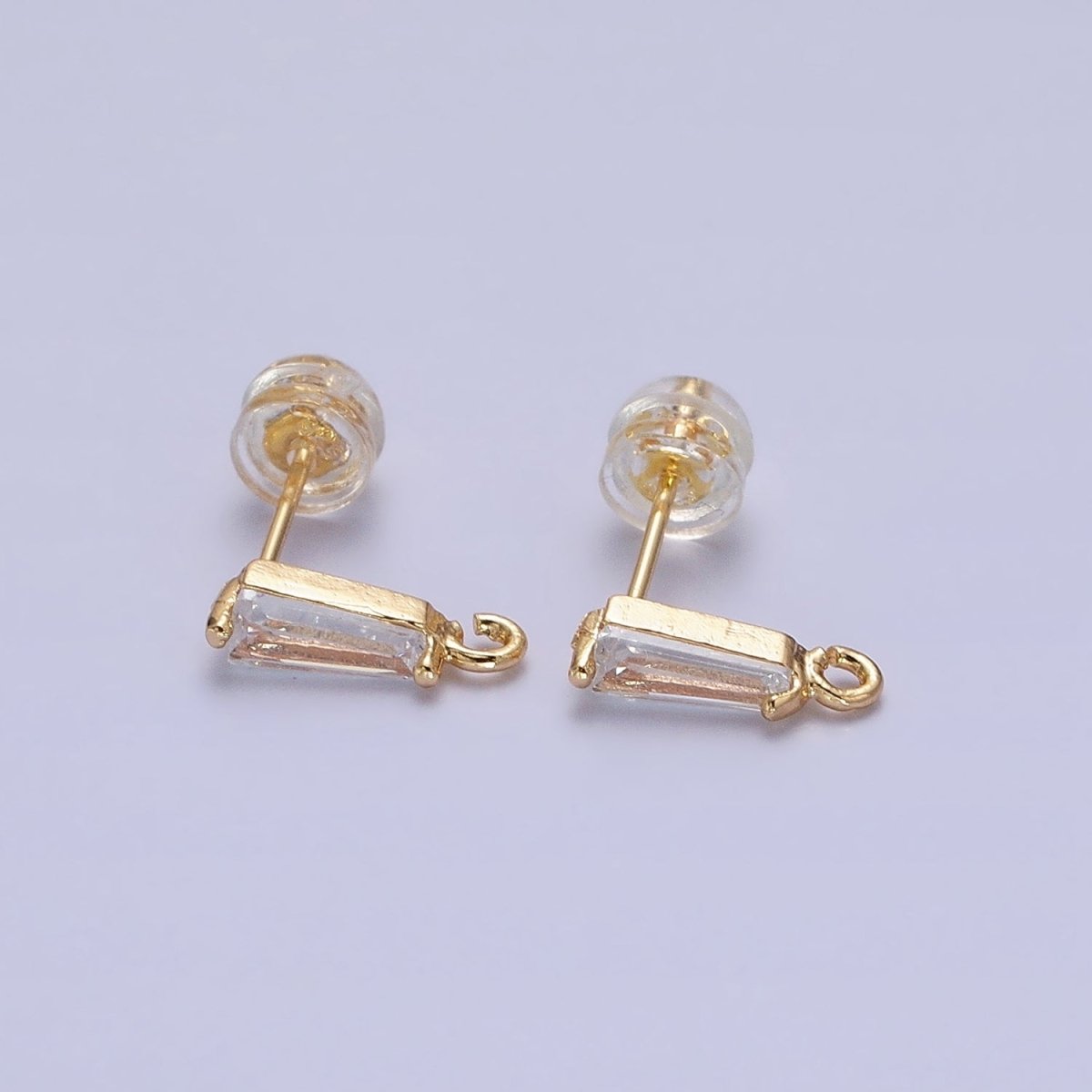 Mini Baguette Cut CZ Diamond Stud Earring Gold Earring Post with Open Link for Earring Supply Z-184 Z-185 - DLUXCA