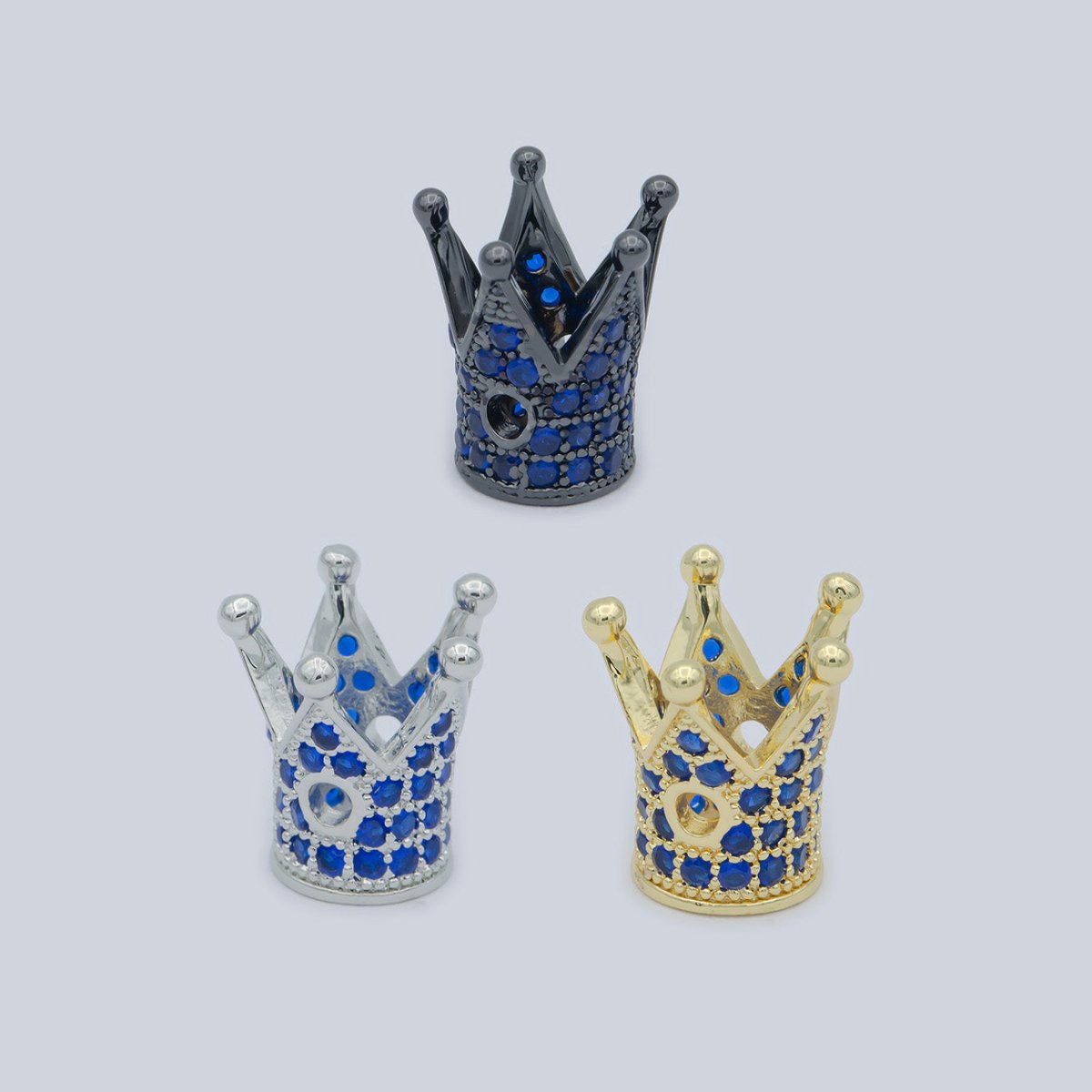 Mini Black Silver Gold Crown Beads with CZ Blue Crystal Small Simple King Queen Crown Model Jewelry Making Beads B-212, B-564, B-565 - DLUXCA