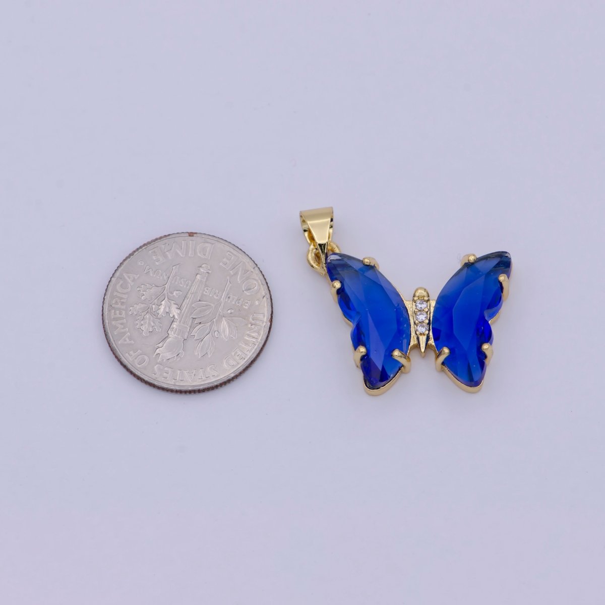 Mini Blue Butterfly Pendant in 24k Gold Filled Finding I-168 - DLUXCA