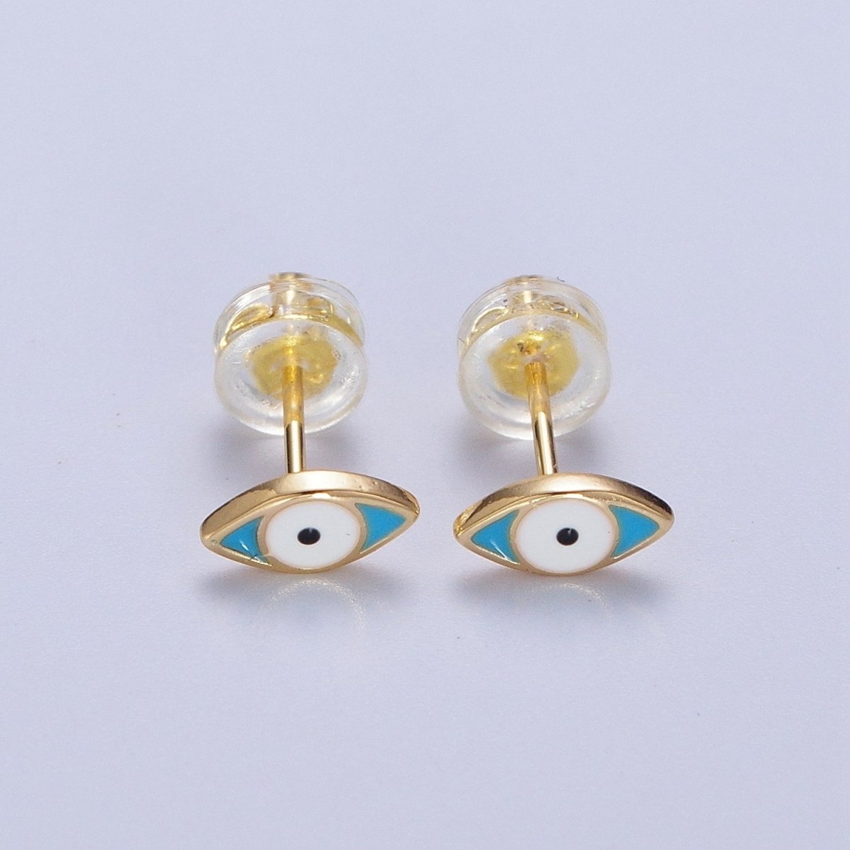 Mini Blue Evil Eye Enamel Gold Stud Earrings | Y-174 - DLUXCA