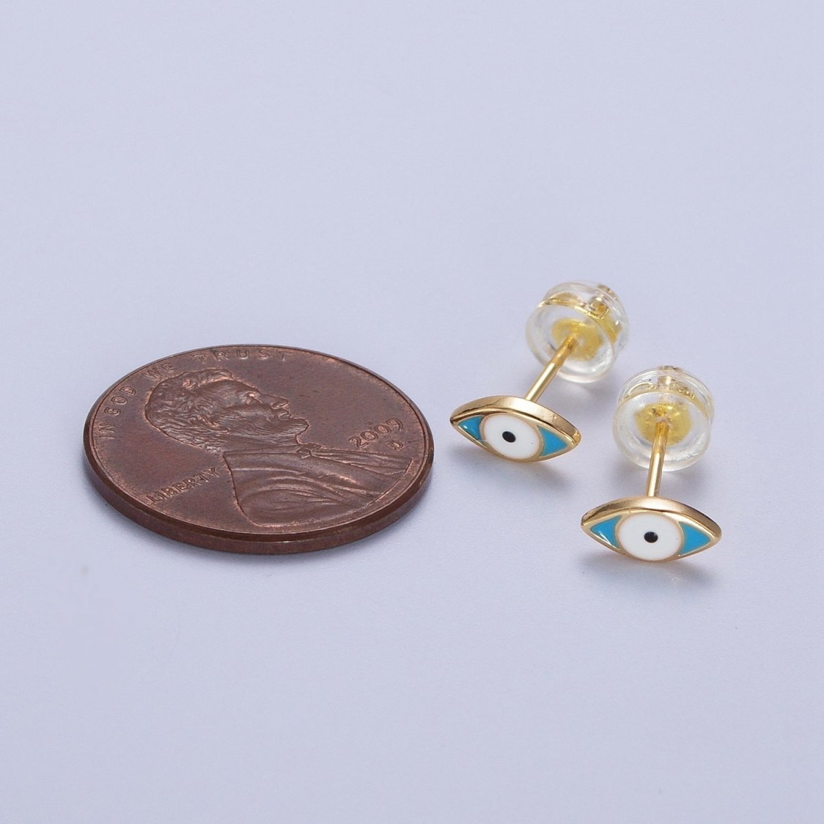 Mini Blue Evil Eye Enamel Gold Stud Earrings | Y-174 - DLUXCA