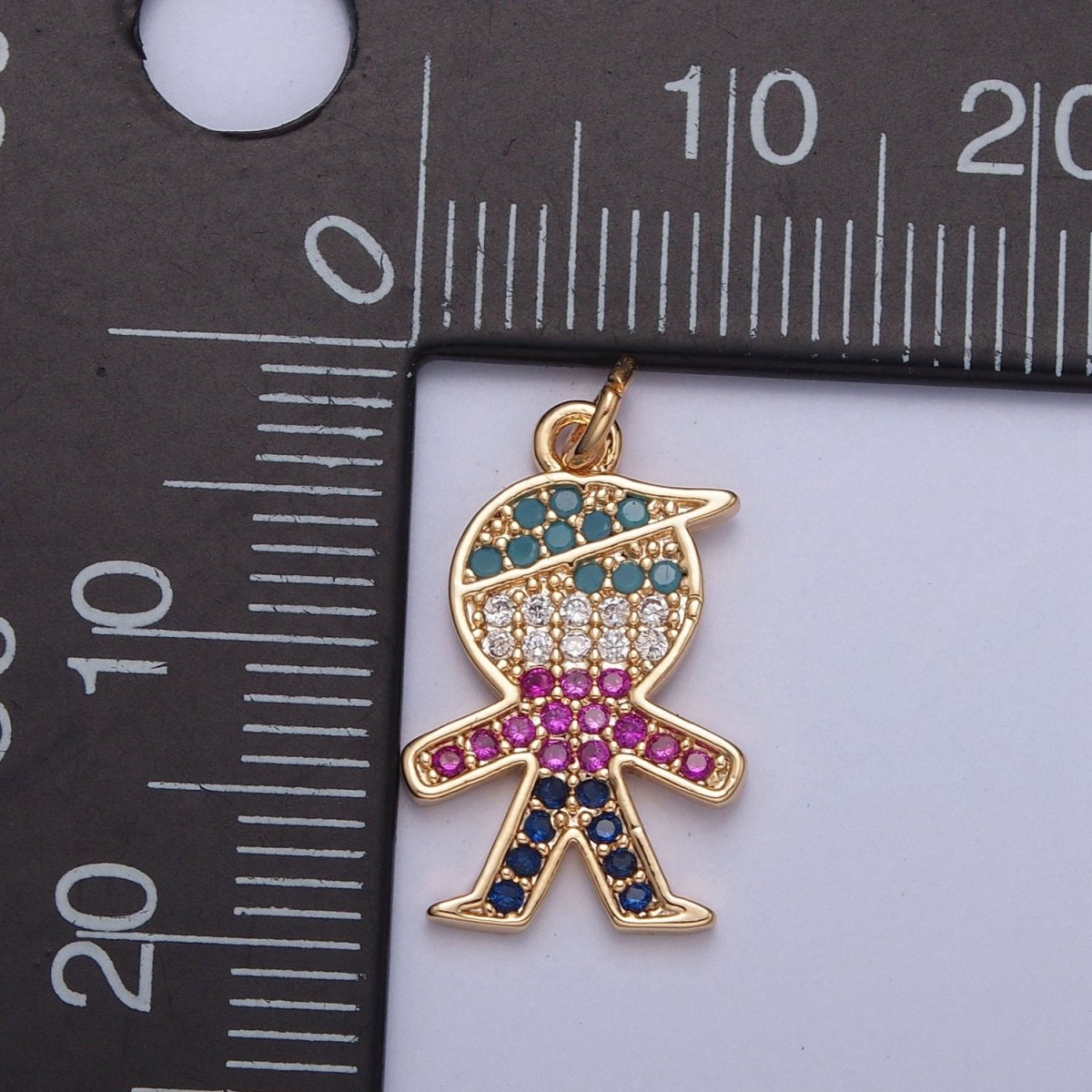 Mini Boy Charm Multi color Micro Paved Cubic Zirconia Jewelry Add On Charm | X-249 - DLUXCA