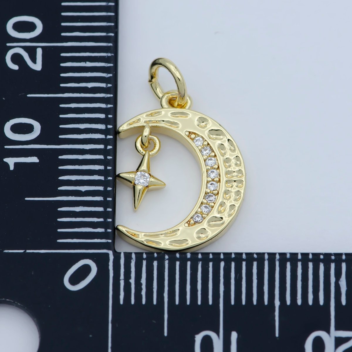 Mini Celestial CZ Cubic Zirconia Crescent Moon Star Charm 14k Gold Filled Charm Pendant Star Moon Jewelry for Necklace Earring Supply M-361 - DLUXCA