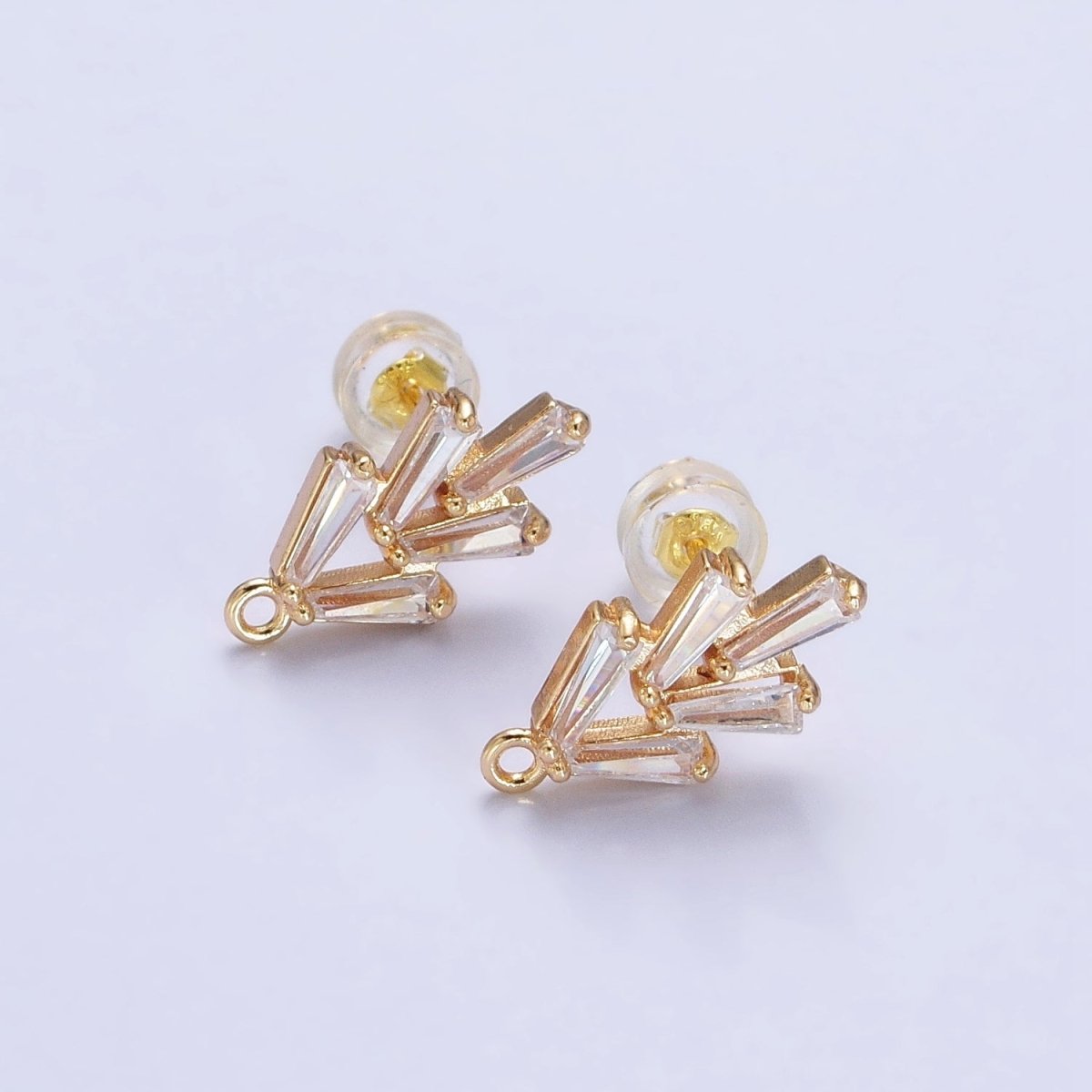 Mini Clear baguette Earring Post w/ Open Link Lead Nickel free Open link in gold Silver Color Z-170 - DLUXCA