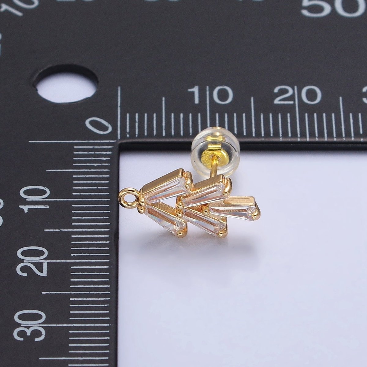 Mini Clear baguette Earring Post w/ Open Link Lead Nickel free Open link in gold Silver Color Z-170 - DLUXCA