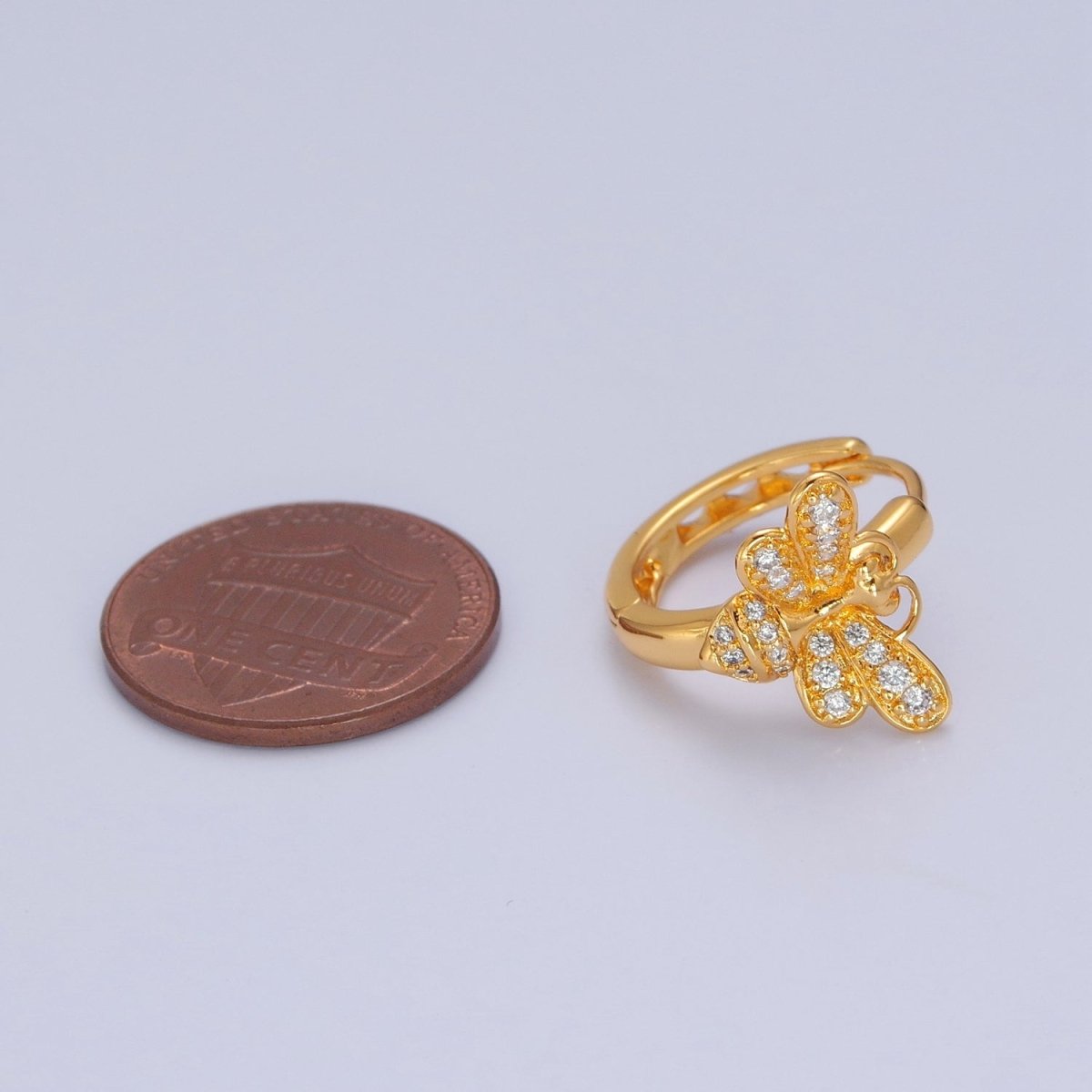 Mini Clear Butterfly Earring Gold Huggie Earring 24k Gold Filled T-452 - DLUXCA