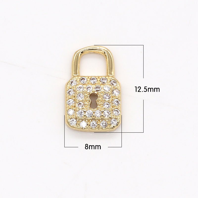 Mini Clear Crystal Golden Rectangle Padlock Charm CZ Geometric Shape Rectangle Micro Pave Charm Pendant GP-802 - DLUXCA