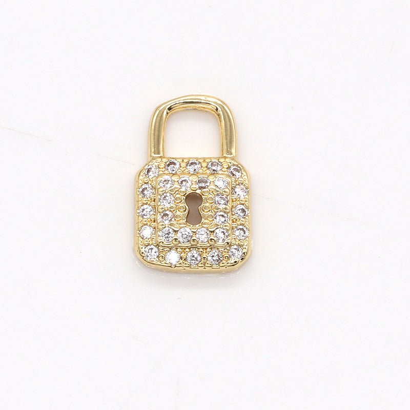 Mini Clear Crystal Golden Rectangle Padlock Charm CZ Geometric Shape Rectangle Micro Pave Charm Pendant GP-802 - DLUXCA