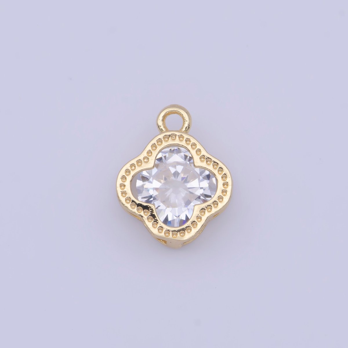 Mini Clear Cubic Zirconia Quatrefoil Lucky Clover Gold Charm For DIY Jewelry Making | X718 - DLUXCA