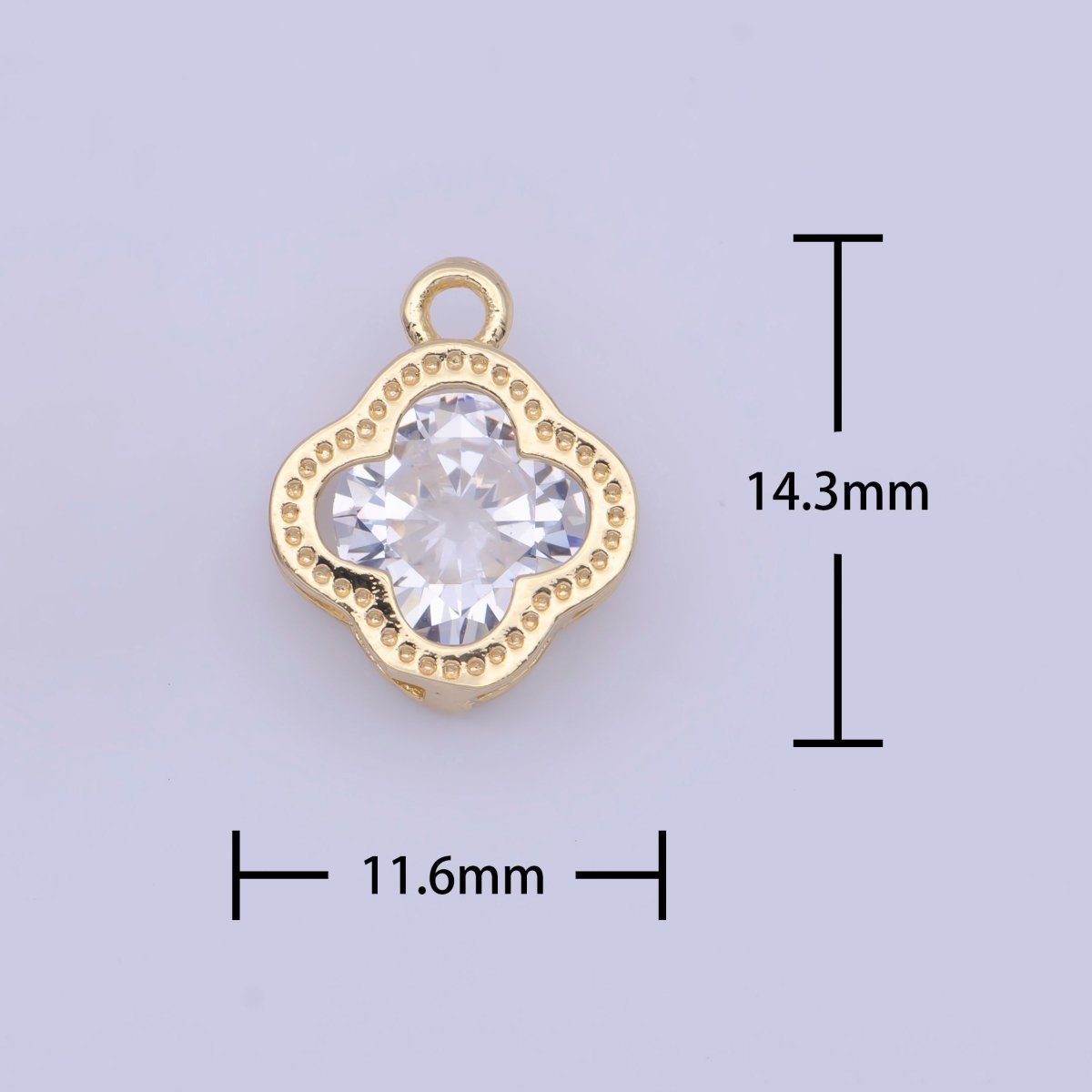 Mini Clear Cubic Zirconia Quatrefoil Lucky Clover Gold Charm For DIY Jewelry Making | X718 - DLUXCA