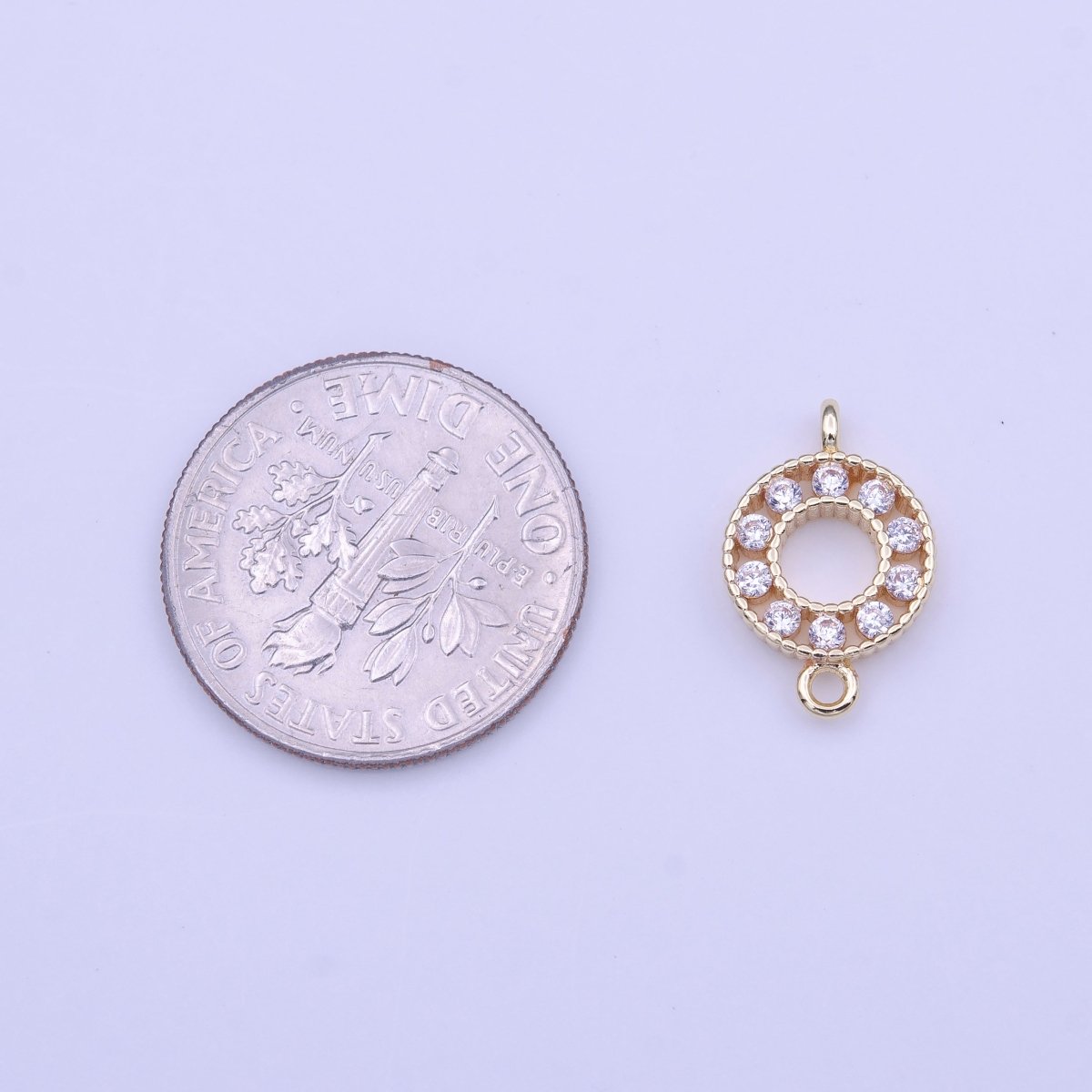 Mini Clear CZ Cubic Zirconia Round Gold Link Connector Charm Connector | Y-649 - DLUXCA