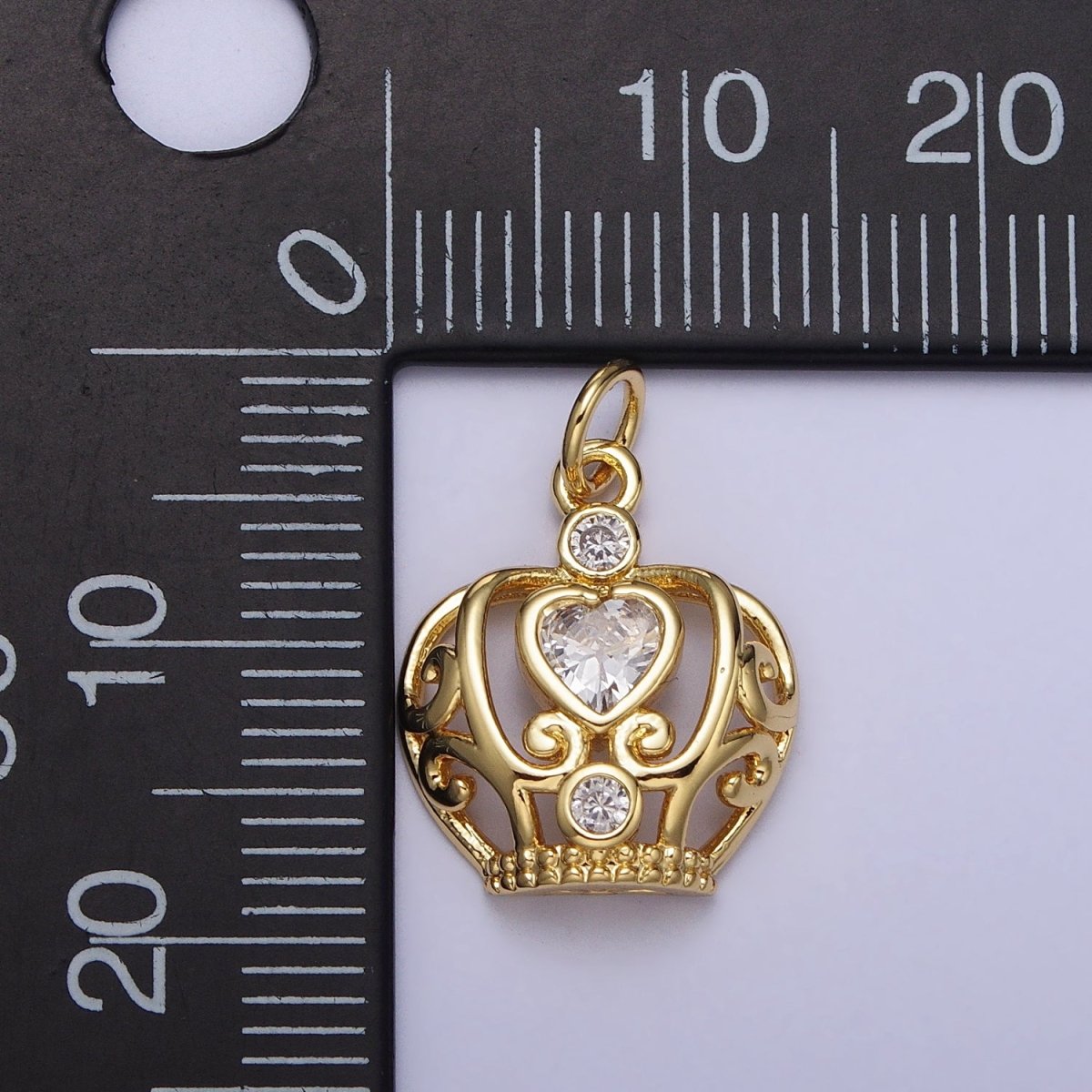 Mini Clear Heart CZ Crown Gold Add-On Charm | AC216 - DLUXCA