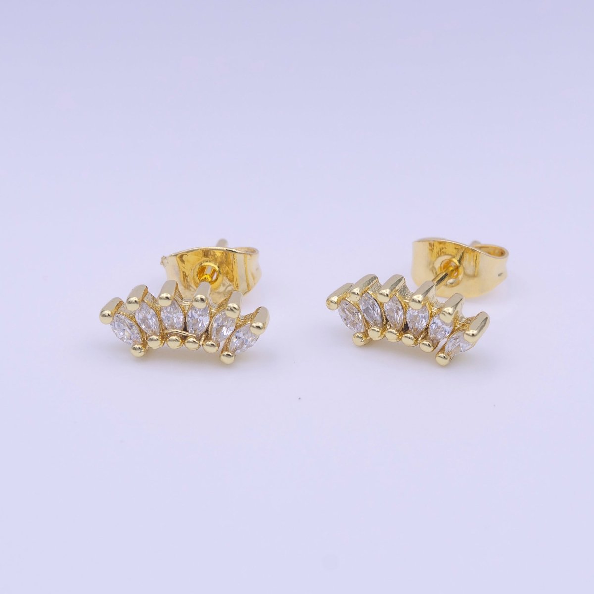 Mini Clear Marquise CZ Cubic Zirconia Lined Gold Stud Earrings | Y-223 - DLUXCA