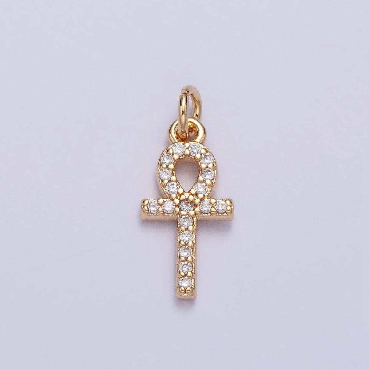 Mini Clear Micro Paved CZ Ankh Cross Charm in Gold & Silver | AC226 AC301 - DLUXCA