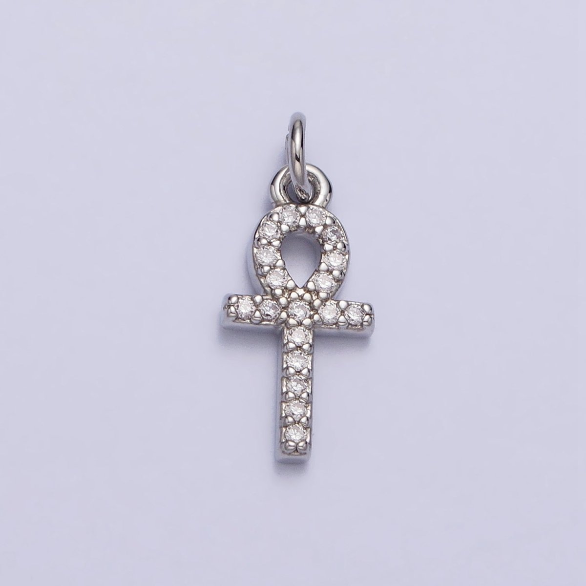 Mini Clear Micro Paved CZ Ankh Cross Charm in Gold & Silver | AC226 AC301 - DLUXCA