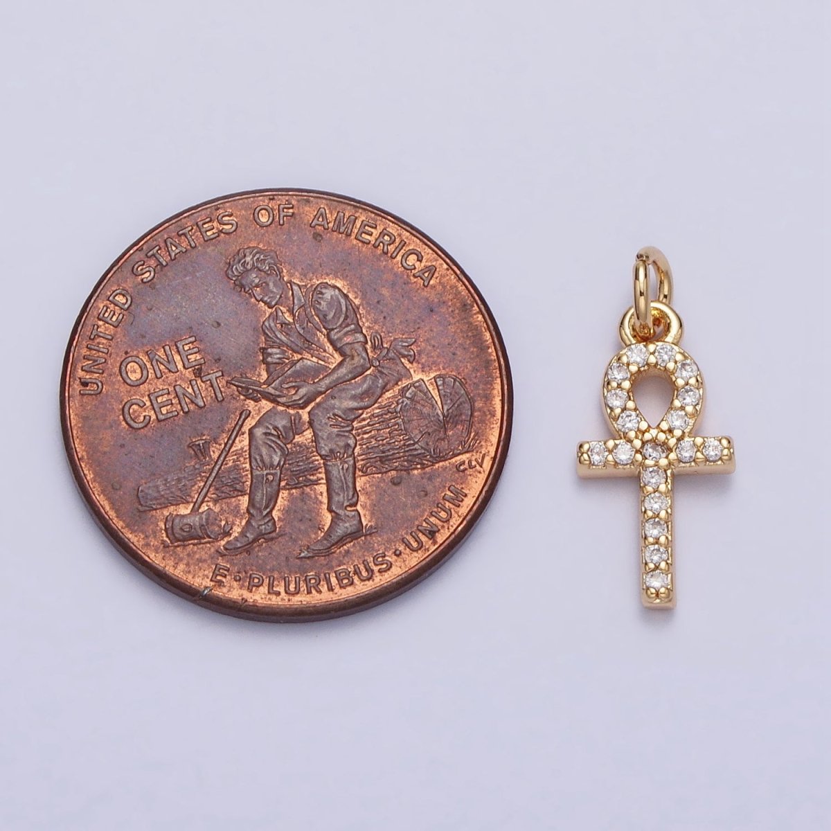 Mini Clear Micro Paved CZ Ankh Cross Charm in Gold & Silver | AC226 AC301 - DLUXCA