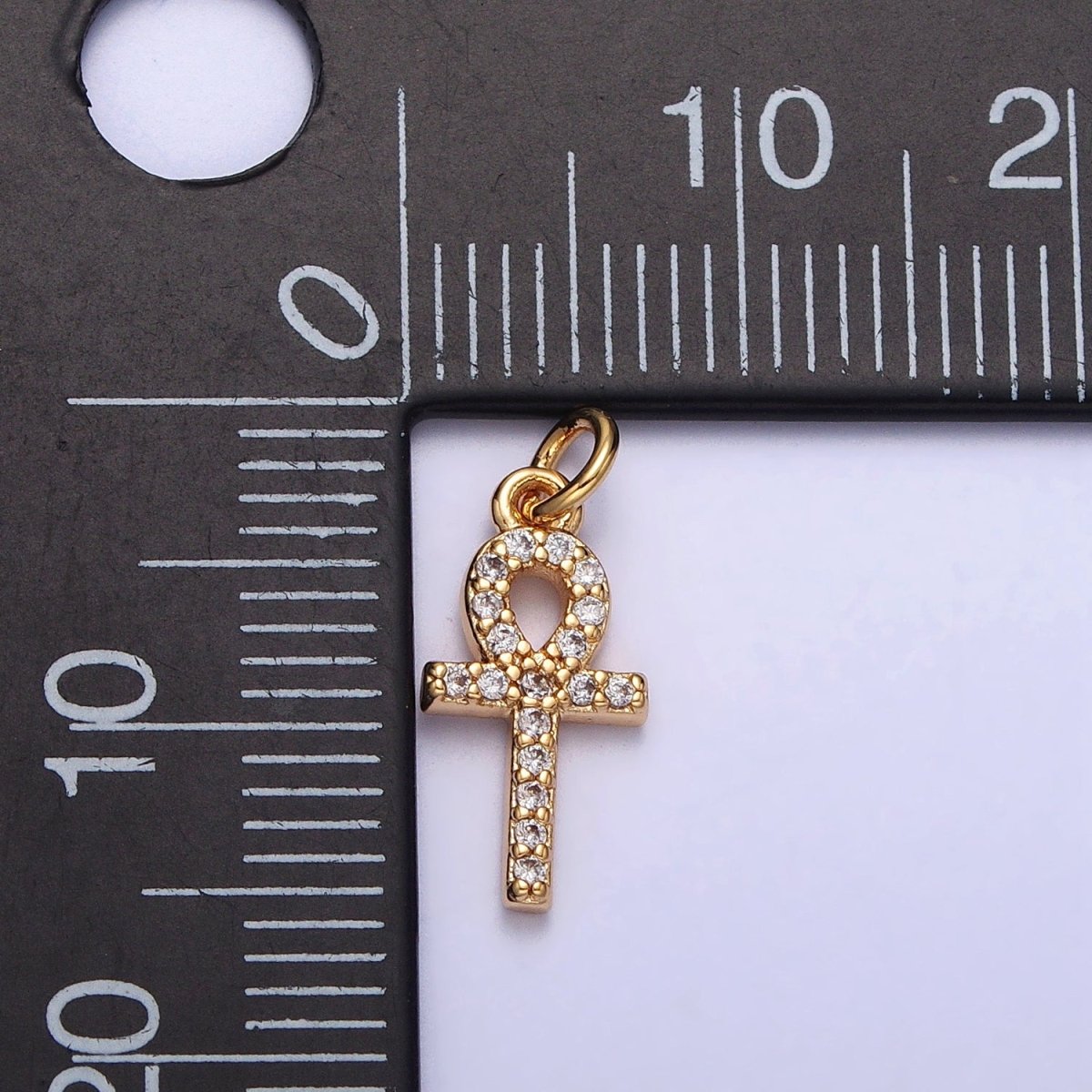 Mini Clear Micro Paved CZ Ankh Cross Charm in Gold & Silver | AC226 AC301 - DLUXCA