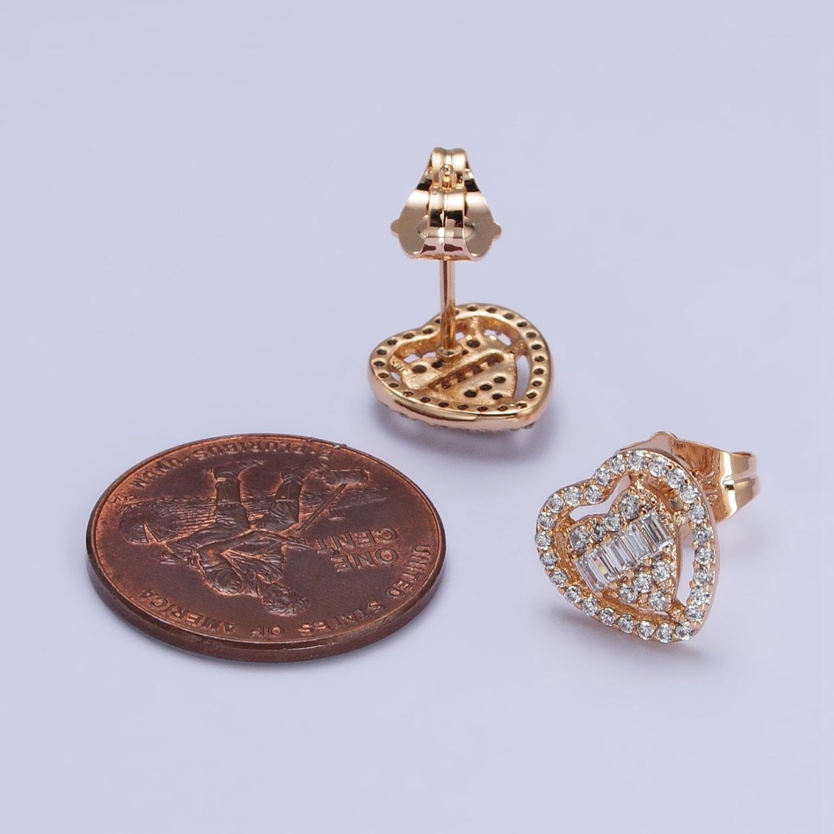 Mini Clear Micro Paved CZ Heart Love Gold Stud Earrings | AB229 - DLUXCA