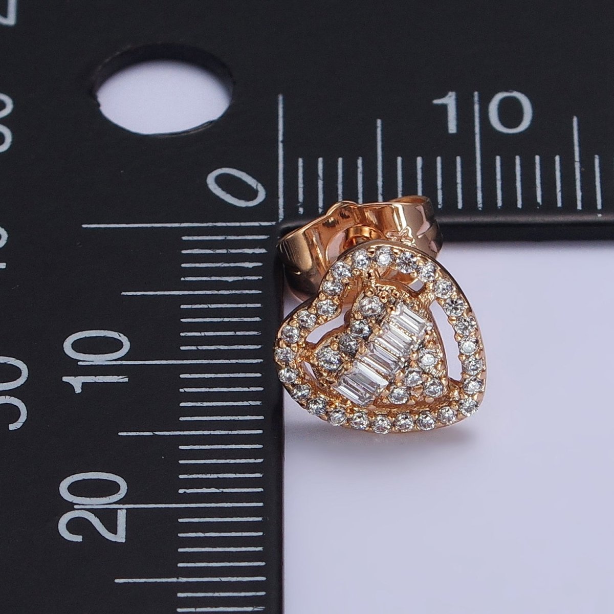 Mini Clear Micro Paved CZ Heart Love Gold Stud Earrings | AB229 - DLUXCA