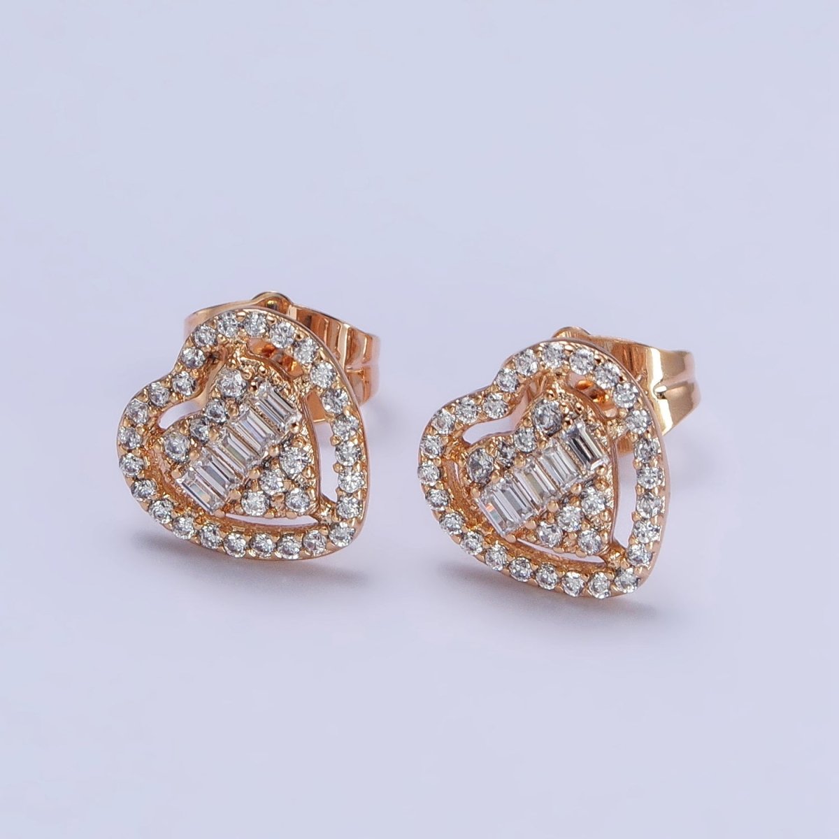 Mini Clear Micro Paved CZ Heart Love Gold Stud Earrings | AB229 - DLUXCA