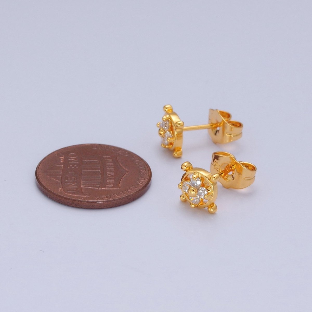 Mini Clear Pave Clover Stud Earring in 24k Gold Filled T-454 - DLUXCA