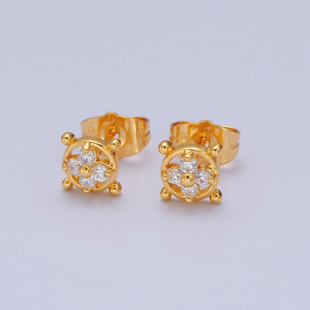 Mini Clear Pave Clover Stud Earring in 24k Gold Filled T-454 - DLUXCA