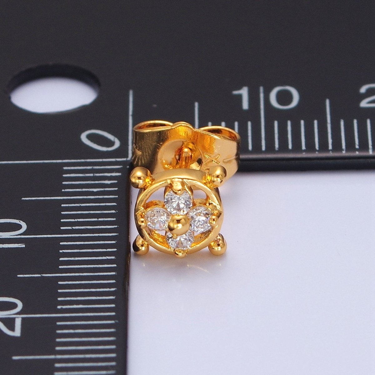 Mini Clear Pave Clover Stud Earring in 24k Gold Filled T-454 - DLUXCA