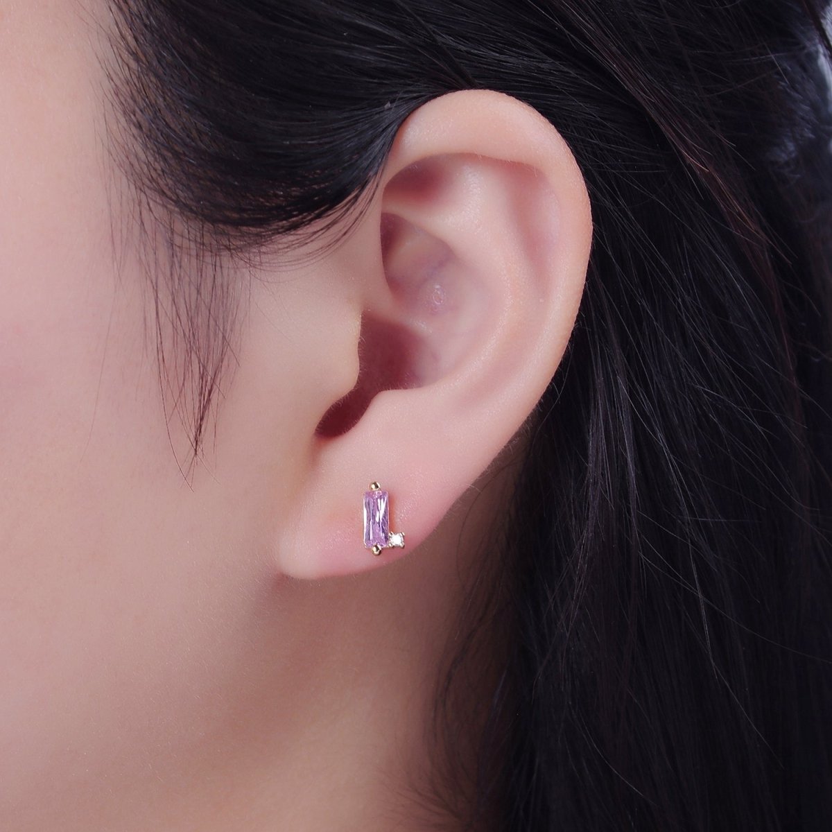 Mini Clear Peach Pink Baguette Cz Stud Earring T-387 T-428 V-101 - DLUXCA