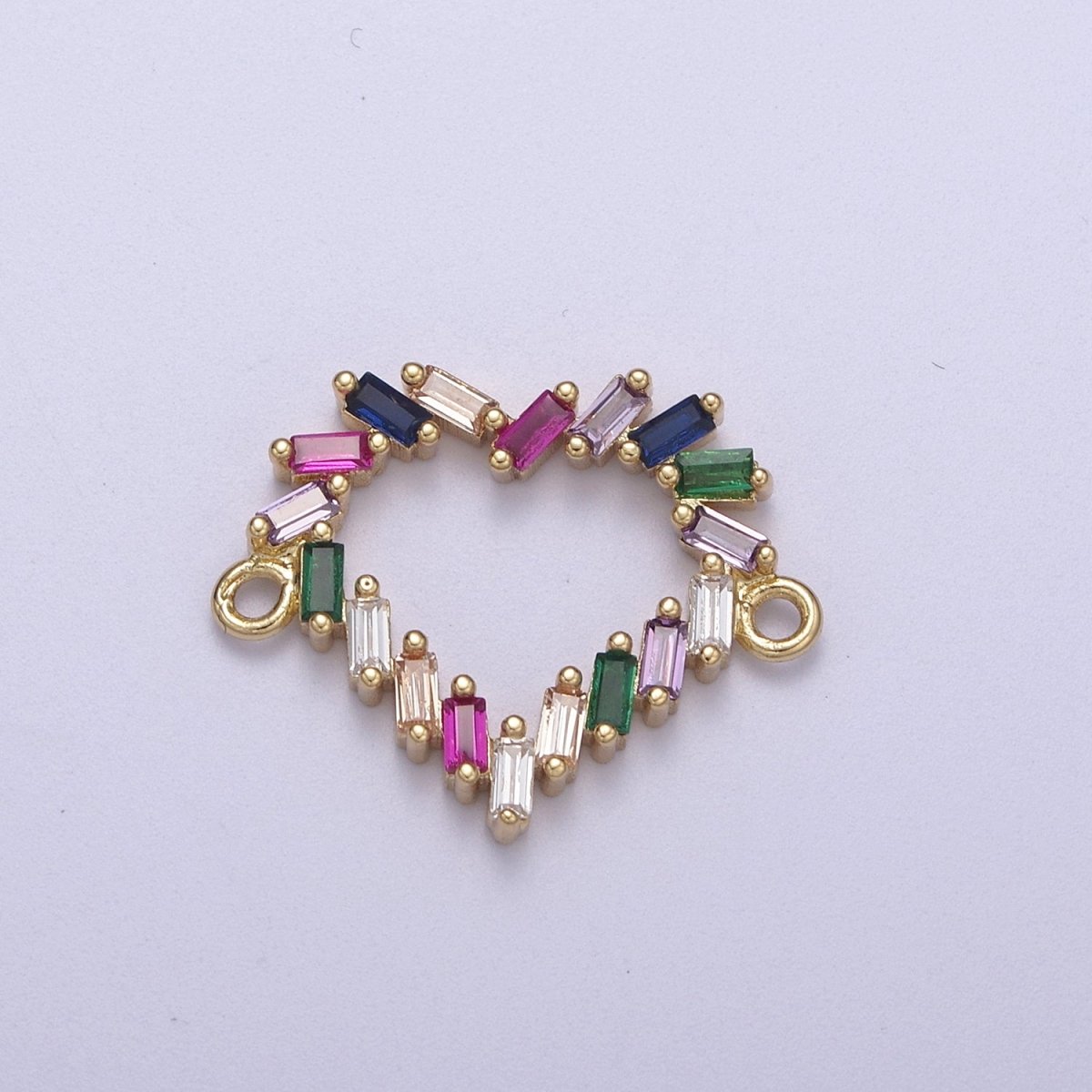 Mini Colorful Baguette Cz Heart Charm Connector for Bracelet Necklace Link Connector F-107 - DLUXCA