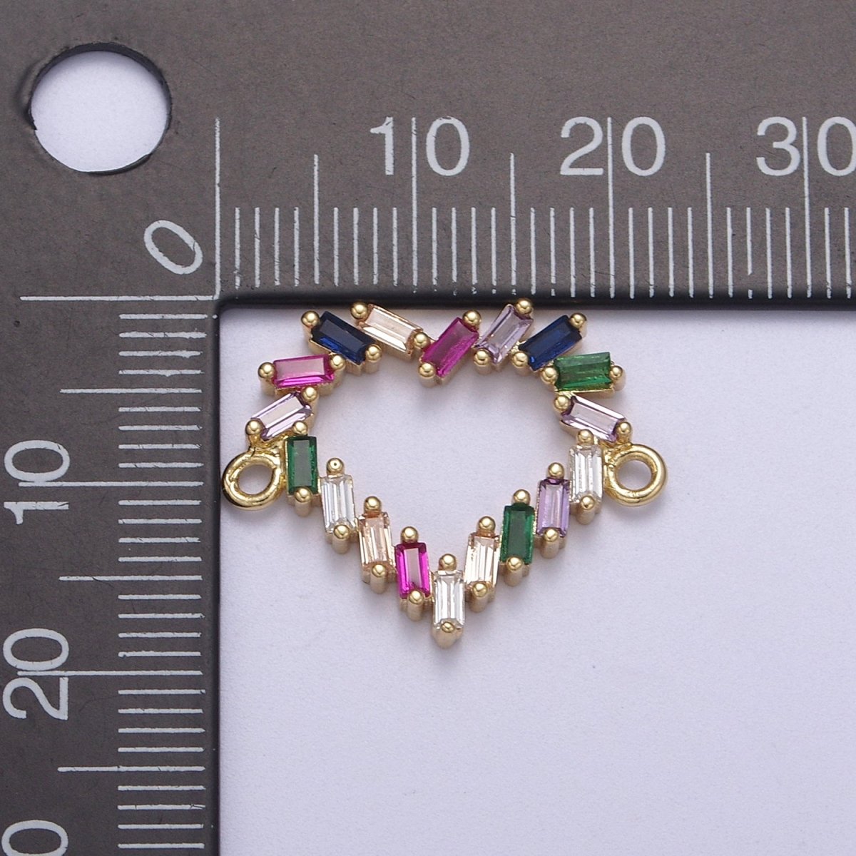 Mini Colorful Baguette Cz Heart Charm Connector for Bracelet Necklace Link Connector F-107 - DLUXCA