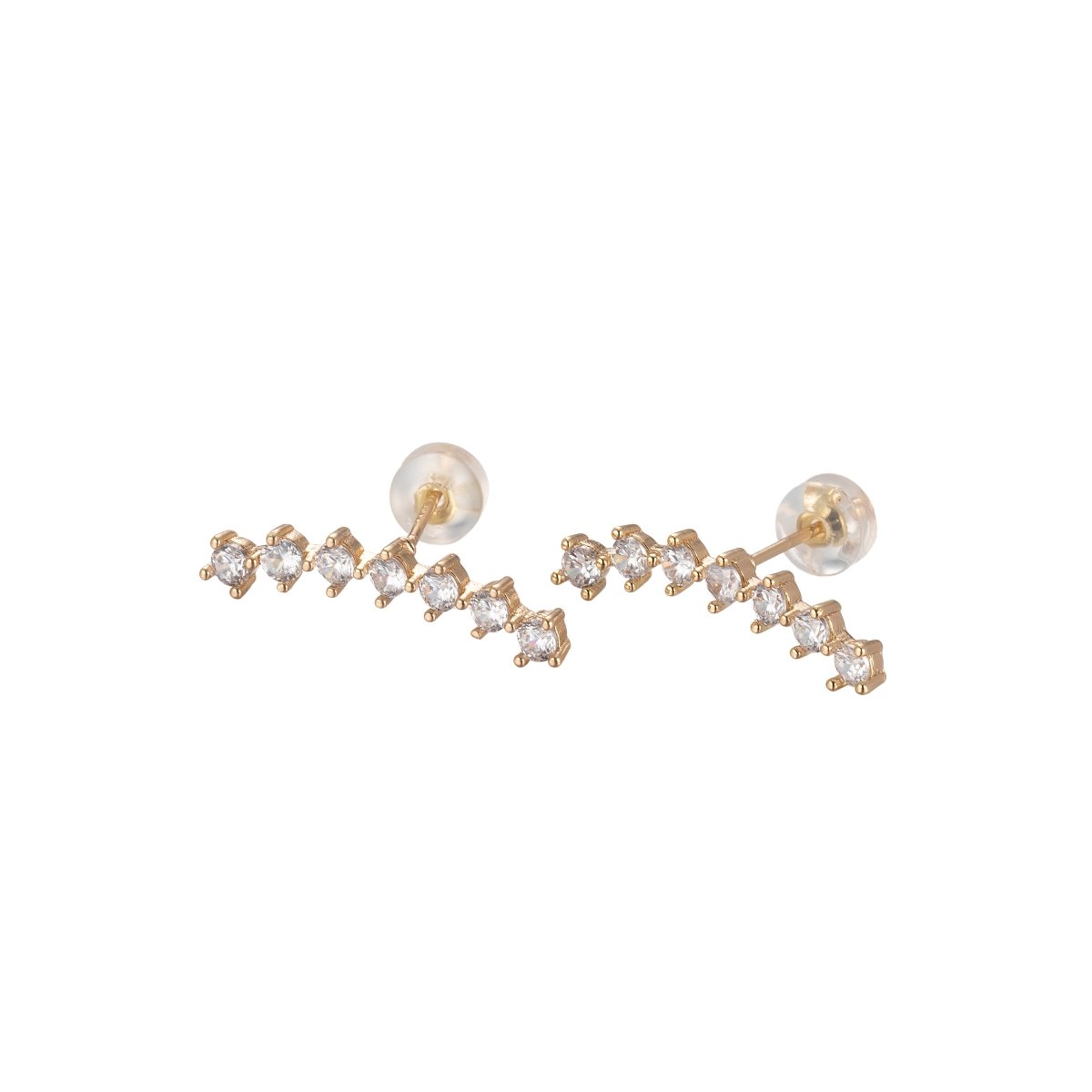 Mini Connected Crystal Lining Studs Earring CZ Crystal Stones Chain Gold Filled Daily Wear Earring Jewelry P-202 - DLUXCA